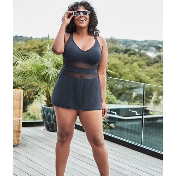 Bleu Rod Beattie Don't Mesh With Me Solid Swimdres - Picture 1 of 15